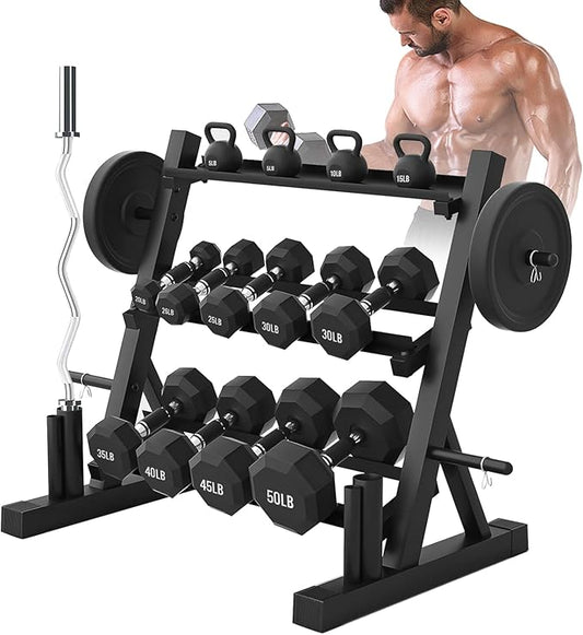 PROOFGOLD 1200LBS Dumbbell Rack- Adjustable 3 Tier Weight Rack for Home Gym Suitable for Storage of Dumbbell, Weight Plates,Kettlebell Barbell Plate, Barbell Bar(Rack Only)