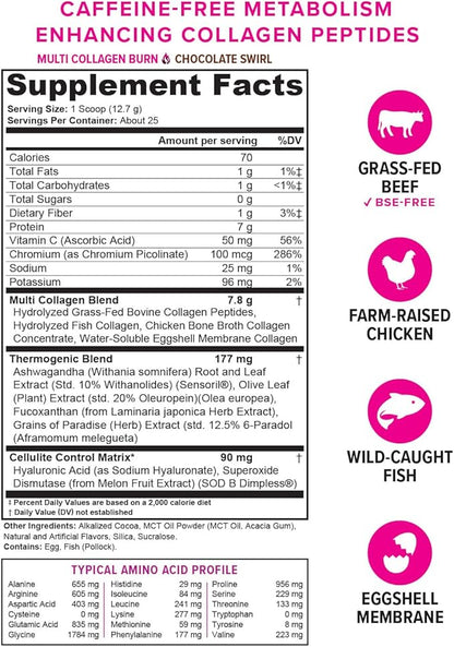 Vitauthority Collagen Peptides Powder Weight Loss | Collagen Supplements Hydrolyzed Beauty Complex | Multi Collagen for Women, Hair Skin Nails | Fat Burning Support | Chocolate Flavored 25 Servings