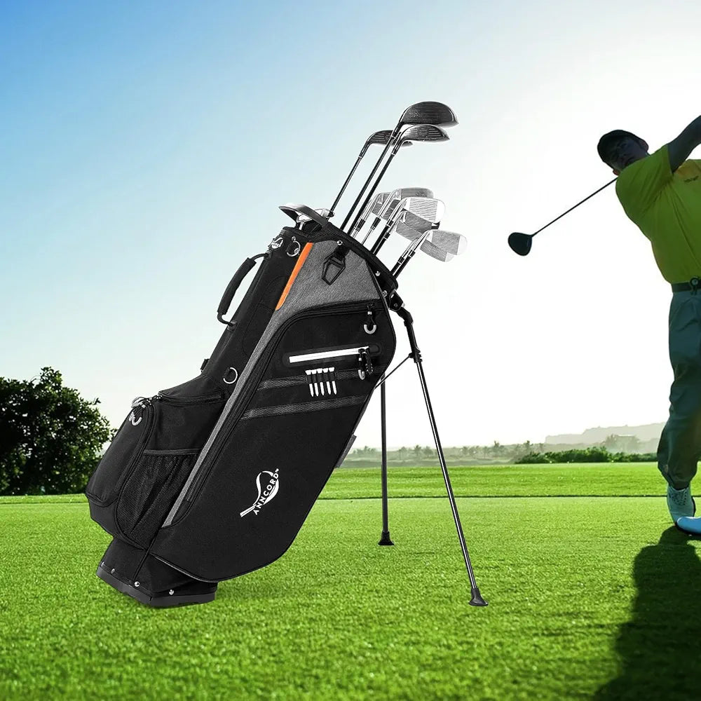 Golf Stand Bag 14 Way Top Dividers Full-Length with Stand, 7 Pockets, Lightweight Golf Bag for Men, Dual Strap, Rain Hood, Portable Golf Club Bag for Men Women