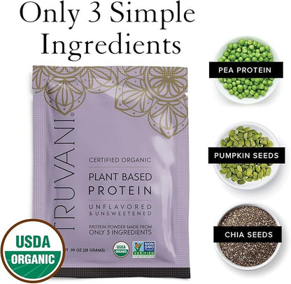 Truvani Vegan Pea Protein Powder | Unflavored | 20g Organic Plant Based Protein | 1 Serving | Keto | Gluten & Dairy Free | Low Carb | No Added Sugar