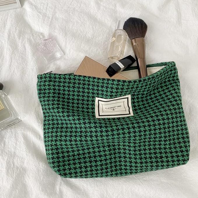 Cosmetic Bags for Women Makeup Bag Large Capacity Purse Travel Toiletries Zipper Storage Pouch Make up Brushes Organizer for Gifts (Houndstooth, Green)