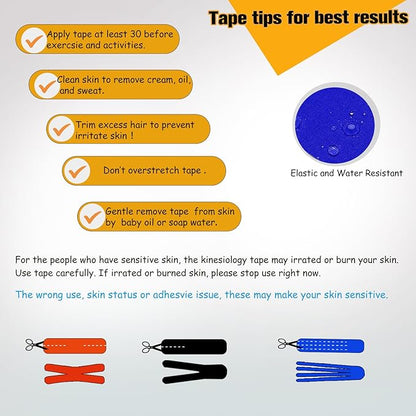 Pro Synthetic Kinesiology Tape 1 Roll, Athletic Sports Tape for Muscle Joint Support, Pain Relief for Knee Elbow Wrist Ankle, 2 in x 16.4 Ft, Black