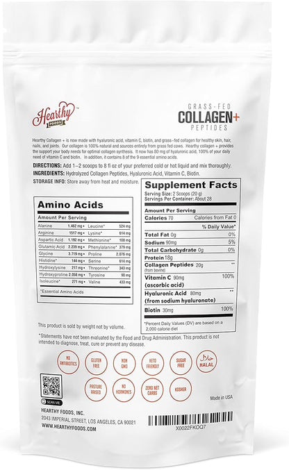 Collagen+ Powder - 18g Protein - Hydrolyzed Collagen + Biotin + Hyaluronic Acid & Vitamin C | Gluten Free No Sugar Non GMO 16 Oz