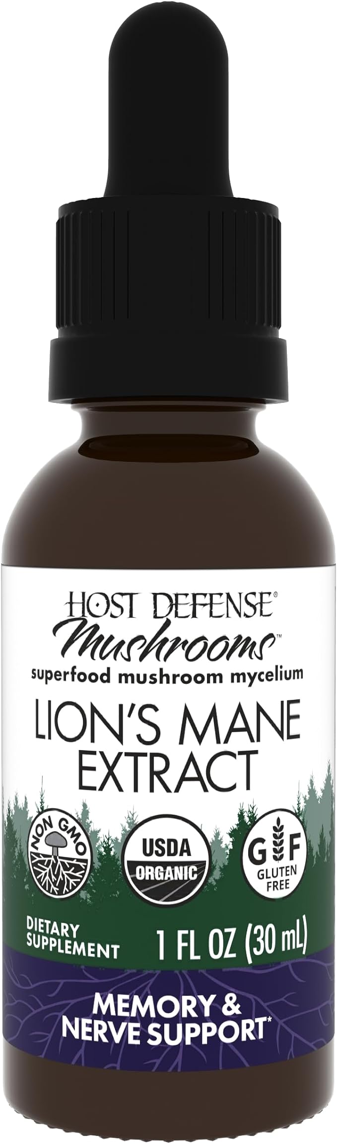 Host Defense Lion's Mane Extract - Brain Health Support Supplement - Mushroom Supplement to Support Focus & Memory Function - Immune & Nervous System Support Supplement - 1 fl oz (30 Servings)*