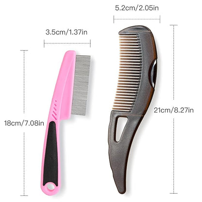 Dandruff Comb, Stainless Steel Fine Tooth Lice/Flea/Psoriasis Comb, Scalp Oil Buildup Removal Wide Hollow Tooth Button Hairbrush for Scalp Massage Care for Man Women and Kids (Pink)