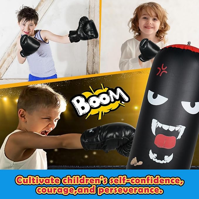 Children's Boxing Bag Set: Inflatable Sandbag + Gloves + Air Pump. It's Fun and Safe, relieves Stress, Serves as a Sports Toy and an Outlet for Kids Aged 3-12, and is an Excellent Gift Choice.
