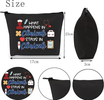 POFULL Nursing Clinical Instructor Gift What Happens in Clinicals Stays in Clinicals Cosmetic Bag Medical Gift (What Happens black bag)