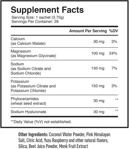 PIQUE BT Fountain Beauty Electrolyte Powder - Hydration Powder Packets with Hyaluronic Acid, Ceramides, Magnesium for Hydrated, Elastic Skin - No Added Sugar - 28 Single Serve Sticks (Pack of 1)