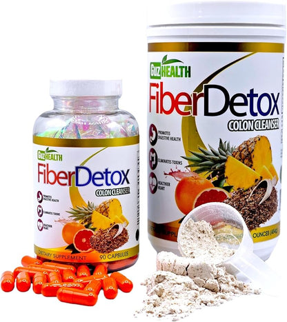 Colon Cleanser Fiber Detox Eliminate Toxins, Constipation Relief, Improve Digestion 90 Capsules - 30 Day Supply