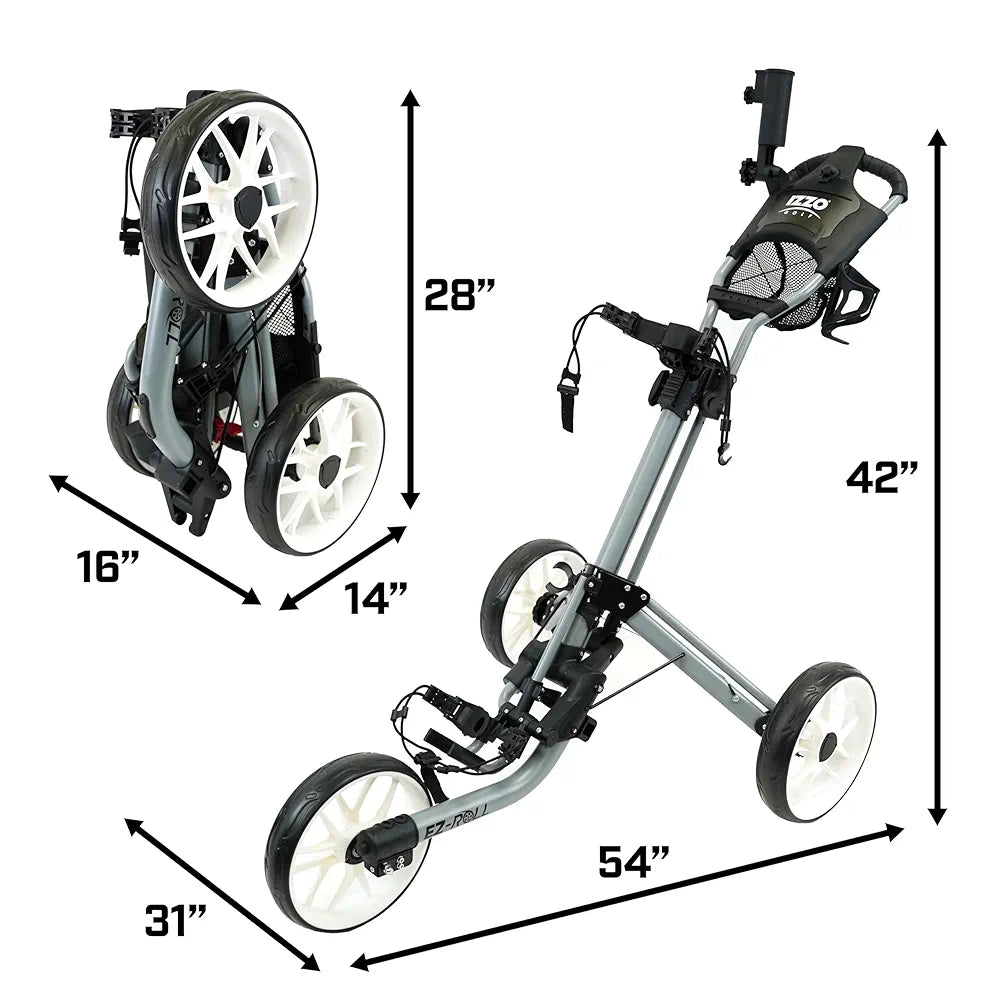 IZZO Golf EZ-Roll 3 Wheel Push Cart - Golf 3 Wheel Push cart