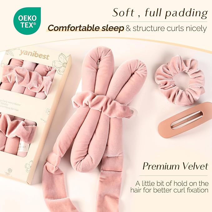 Yanibest Heatless Hair Curler, No Heat Hair Curlers to Sleep in, Super Soft Ribbon Wrap for Long Hair, Overnight Heatless Curling Set with Scrunchies and Clip, for All Hair types