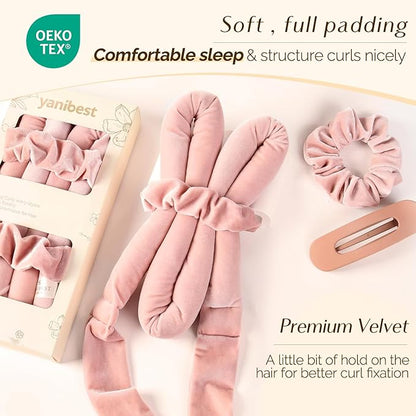 Yanibest Heatless Hair Curler, No Heat Hair Curlers to Sleep in, Super Soft Ribbon Wrap for Long Hair, Overnight Heatless Curling Set with Scrunchies and Clip, for All Hair types