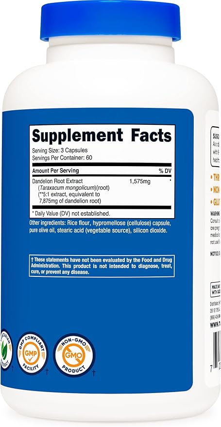 Nutricost Dandelion Root 525mg, 180 Capsules (2 Bottles) - 1575mg Serving, Non-GMO, Gluten Free