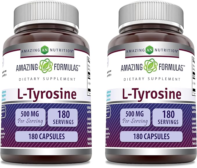 Amazing Formulas L-Tyrosine 500 mg Capsules | Amino Acid Supplement | Non-GMO | Gluten Free | Made in USA (180 (2 Pack))