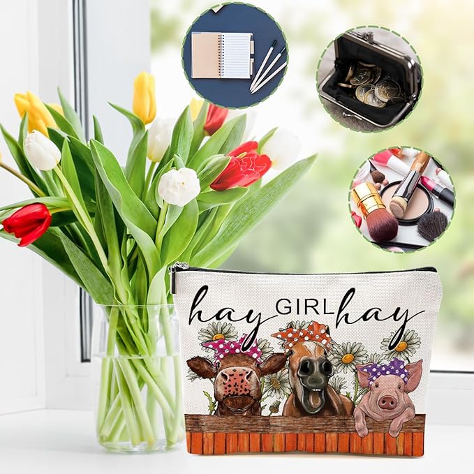 2pcs Funny Farm Animals Cow Stuff Western Makeup Bag, Farm Animals Cosmetic Bag Cow Gifts for Women Female Girls Sister BFF, Christmas Birthday Gift, Western Stuff Travel Toiletry Bags