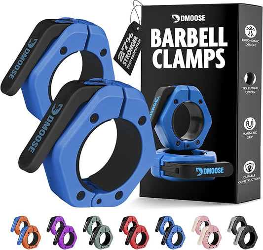 DMoose Fitness Barbell Clips 2" (Pair) - Quick Release Olympic Barbell Clamps & Collars with Anti Slip TPR Lining for Secure Weightlifting & Powerlifting - Weight Clips for Bars at Home or Gym
