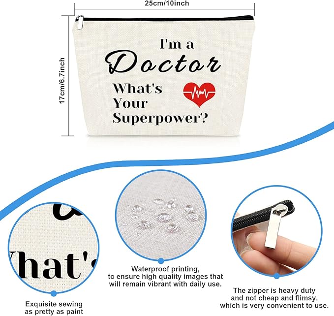 Doctor Gifts for Women Makeup Cosmetic Bag Doctor Appreciation Gifts Retirement Gifts for Doctor Christmas Birthday Gifts Medical Doctor Graduation Gift Thank You Gifts for Doctor Travel Pouch