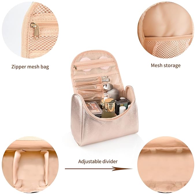 Ethereal Travel Makeup Bag, Rose Gold Makeup Bag for Women Portable Makeup Organizer Bag Large Capacity Toiletry Bag for Travel Accessories