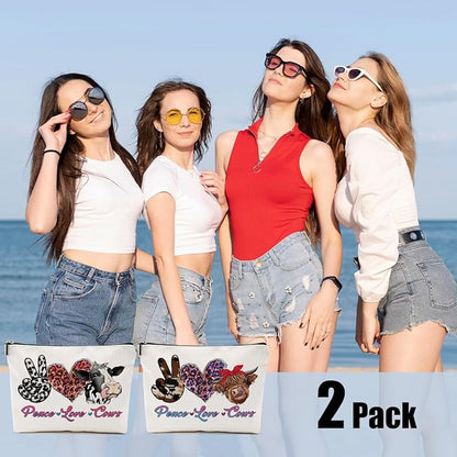 2pcs Funny Print Cow Stuff Western Makeup Bag, Cows Cosmetic Bag Cow Gifts for Women Female Girls Sister BFF, Christmas Birthday Gift, Western Stuff Travel Toiletry Bags