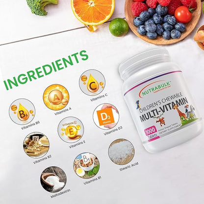 Children's Chewable Multi-Vitamin Tablets for Immune, Bone, and Brain Support - 6000 Count (6 Bottles of 1000)