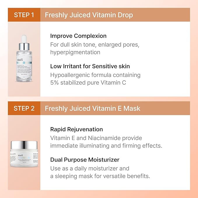 DearKlairs Ultimate Kit for Revitalizing Dull Skin, 2 Step Freshly Juiced vitamin Set, a mild and effective vitamin care routine