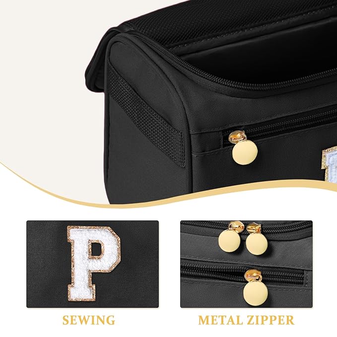 COSHAYSOO Summer Birthday Gifts for Women Her Beach Vacation Gift Ideas Personalized Travel Size Toiletries Organizer, Large Hanging Toiletry Bag Skincare Case Waterproof Traveling Black Letter P