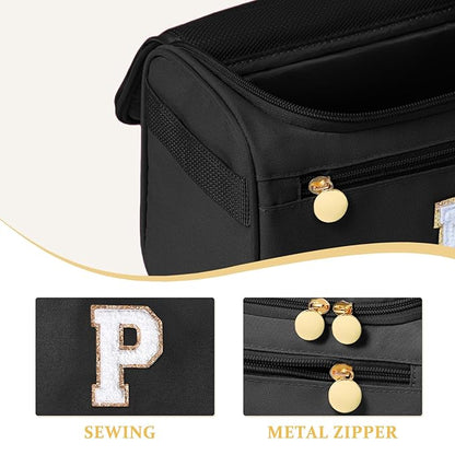 COSHAYSOO Summer Birthday Gifts for Women Her Beach Vacation Gift Ideas Personalized Travel Size Toiletries Organizer, Large Hanging Toiletry Bag Skincare Case Waterproof Traveling Black Letter P