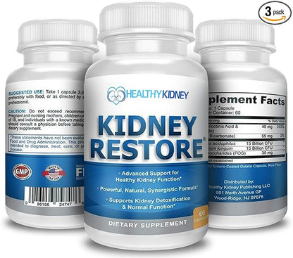 3 Pack Natural Kidney Cleanse to Support Kidney Function and Detox, Advanced Formula Can Help Boost Kidney Health, Daily Health Supplement Pills, 60 Capsules