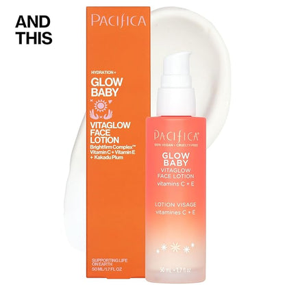Pacifica Glow Baby Complete Skincare Set – 6 Piece Vitamin C Brightening Collection (Face Wash, Peel Pads, Booster Serum, Moisturizer, Eye Cream, Sheet Mask), 100% Vegan