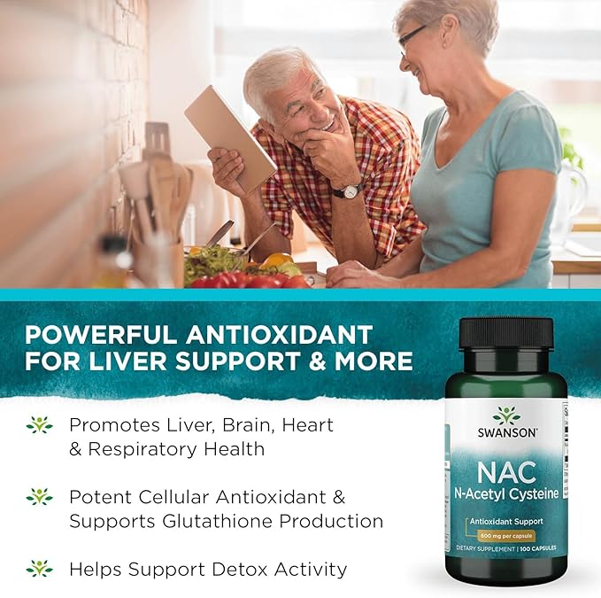 Swanson Premium Brand NAC N-Acetyl Cysteine - 600 mg, 100 Capsules - Antioxidant and Cellular Health Support Supplement