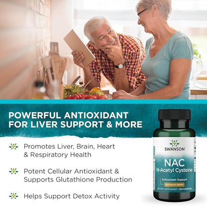 Swanson Premium Brand NAC N-Acetyl Cysteine - 600 mg, 100 Capsules - Antioxidant and Cellular Health Support Supplement