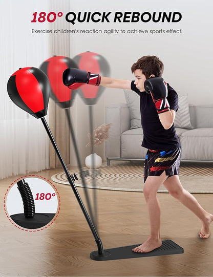 Punching Bag for Kids with Stand, Boxing Bag with Height Adjustable and Boxing Gloves, Kids Punching Ball Set Boxing Combination, Stress Relief & Fitness Toy for Boys & Girls