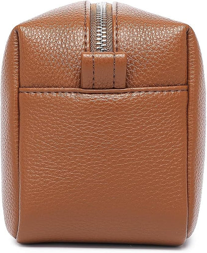 PU leather Organizer Bag Lightweight Cosmetic Bag with Ring Clasp Perfect Travel Makeup Bag for Women (Saddle Brown/PU)