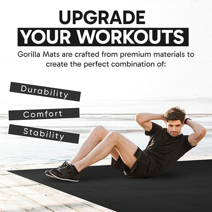 Gorilla Mats Premium Large Exercise Mat – 8' x 4' x 1/4" Ultra Durable, Non-Slip, Workout Mat for Instant Home Gym Flooring – Works Great on Any Floor Type or Carpet – Use With or Without Shoes