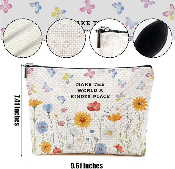 Inspirational Makeup Bag Floral Positive Affirmations Cosmetic Bag Motivational Gifts for Women Girls Friend Niece Daughter Travel Organizer Zipper Pouch Graduation Birthday Friendship Gifts