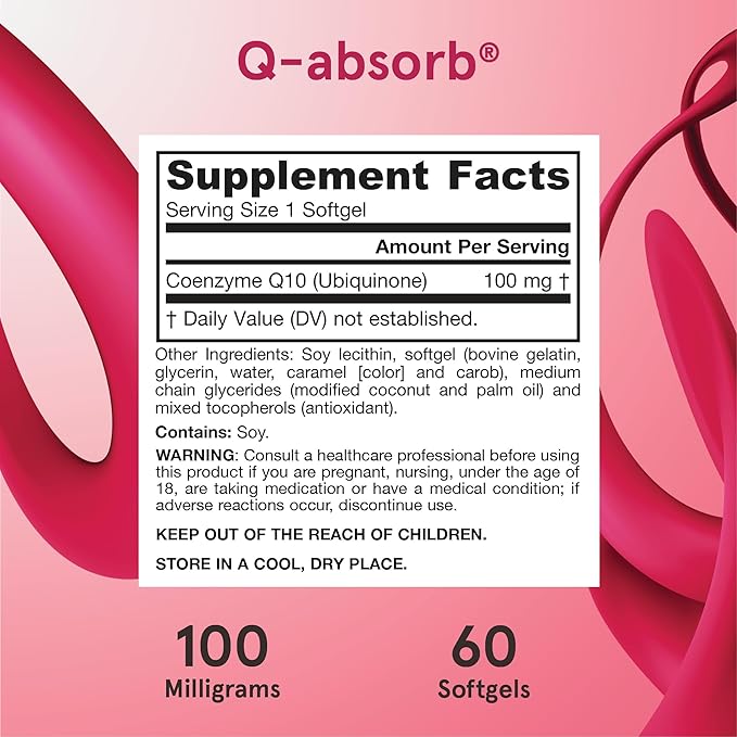 Jarrow Formulas Q-absorb Co-Q10 100 mg, Dietary Supplement, Antioxidant Support for Mitochondrial Health, Cellular Energy Production and Cardiovascular Health, 60 Softgels, 60 Day Supply