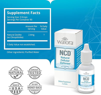 Waiora Natural Cellular Defense (NCD) Liquid Zeolite Drops, Clinoptilolite for Men & Women - Supplement for Immune, Healthy Gut Support, Cleanse, pH Balance (0.5oz Bottle, 1 ct – 90 serv)…
