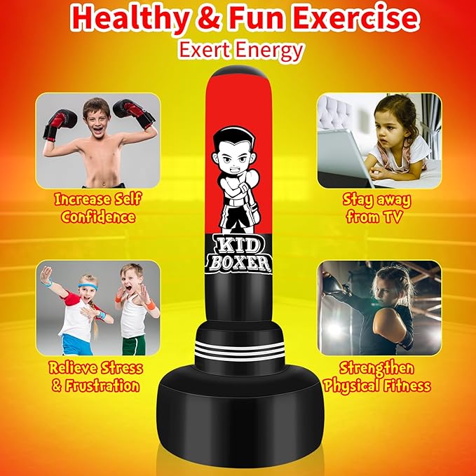 Punching Bag for Kids Adult, Inflatable Boxing Bag Men Standing Kickboxing Bag, Suitable for Kickboxing MMA Dummy Karate Home Gym Training Equipment for Men and Women