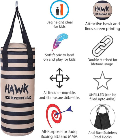 Kids Punching Bag for Kids Boxing Gloves MMA Training Fitness Workout Kickboxing Grappling Karate Heavy Target Bag UNFILLED