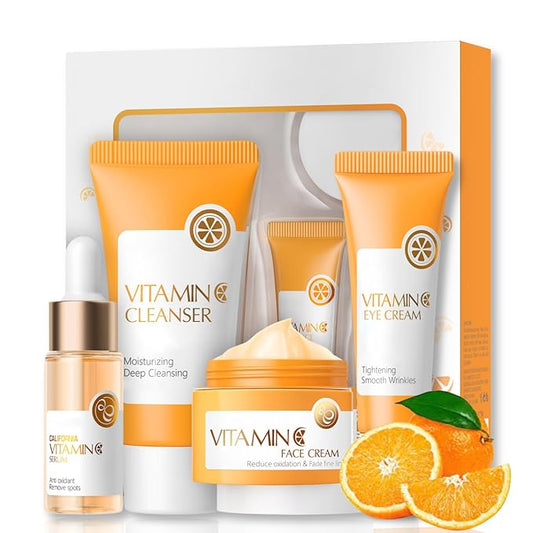 Vitamin C Skincare Set Teen Girls Gifts - Skin Care Set -Travel Size Facail Kit - Skincare for Girls 10-12 Hydrate,Firm,Smooth - Skin Care Kit with Cleanser,Serum,Face Cream,Eye Cream (4pcs)