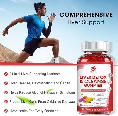 Liver Cleanse Detox & Repair Gummies - 24 Potent Herb w/3000MG Milk Thistle Silymarin, Dandelion, Artichoke Extract & Elderberry - No Sugar, Raspberry Flavor -120 Count