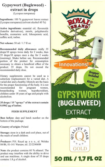Gypsywort (Bugleweed) Extract 50 ml (1.7 fl oz.) Glas Bottle, Innovations, Dropper Included+ Atomizer Free