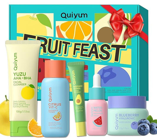 Fruit Skin Care for Teens, 5 Daily Routine Beauty Skin Care Sets - Exfoliation, Smooth, Clean, Oil Control, Firm, Hydrate, Glow Up, Skincare Gift Set for Girls Women, Travel Set, for All Skin