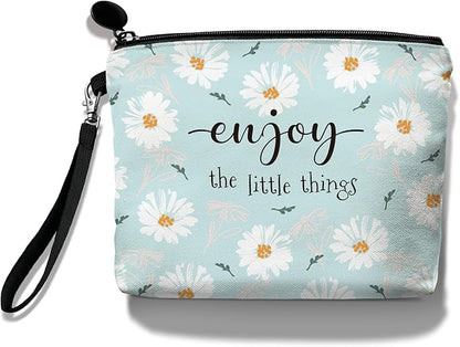 Hglian Daisy Flower Travel Makeup Bag Inspirational Cosmetic Toiletry Organizer Cute Zipper Pouch Wristlet for Purse Birthday Gifts for Women Daisy Lover Girls(Teal)