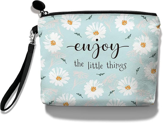 Hglian Daisy Flower Travel Makeup Bag Inspirational Cosmetic Toiletry Organizer Cute Zipper Pouch Wristlet for Purse Birthday Gifts for Women Daisy Lover Girls(Teal)