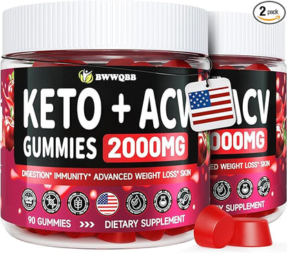 2 Pack Keto ACV Gummies Advanced Formula 2000mg, 180 Vegan Gelatin-Free Advanced Keto Acv Gummies with Pomegranate & Beetroot, Natural Ingredients, Alternative to Keto Drops