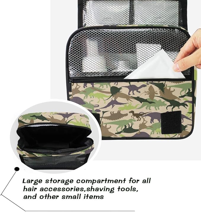 senya Hanging Travel Toiletry Bag Kit Boys Makeup Case Cosmetics Organizer for Men Women (Dinosaur Camouflage)