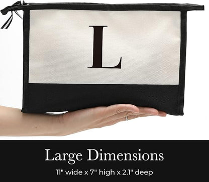 Monogrammed for Women Initial bridesmaid gifts, Personalized monogram Monogram Cosmetic Bag,Travel Makeup Bag Suitable for Wedding weekend Beach Gift for Women Teachers Friends.Pure letters L
