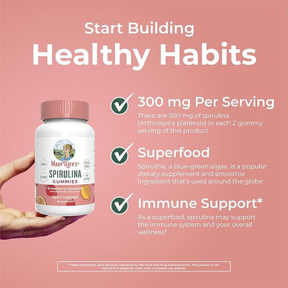 MaryRuth Organics Spirulina Gummies Made with Organic Spirulina | Superfood Gummies for Ages 14+ | Vegan | Non-GMO | 90 Count