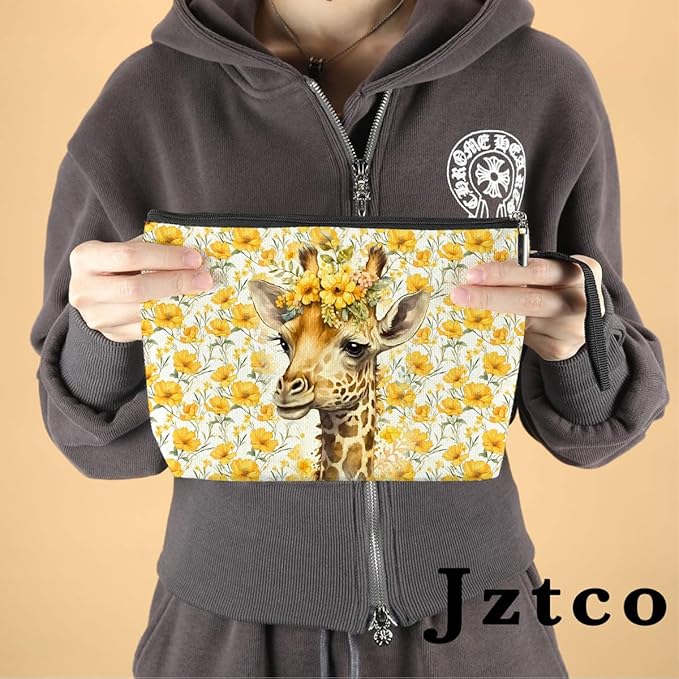 Giraffe Cosmetic Bag Giraffe Gifts Giraffe Themed Gifts Animal Lover Gifts for Women Female Farm Girl BFF Best Friend Coworker Toiletry Bag Graduation Mothers Day Birthday Gifts Floral Makeup Bag